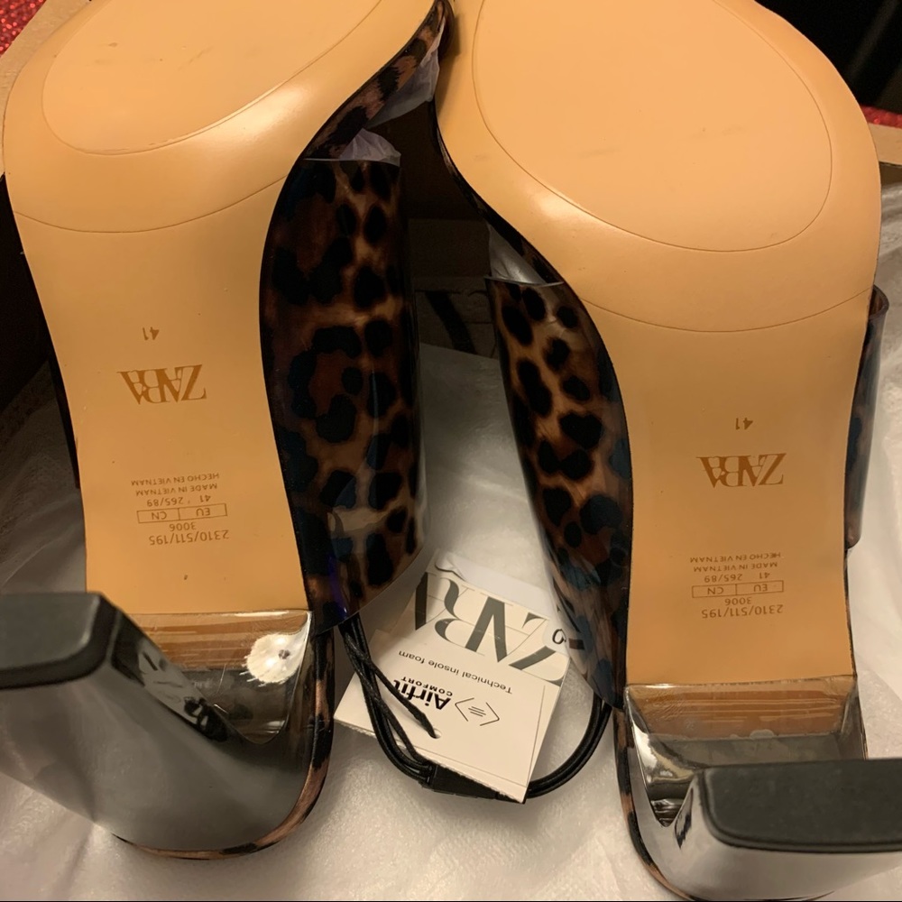 ZARA Animal Print Vinyl Heeled Sandals - Picture 7 of 7
